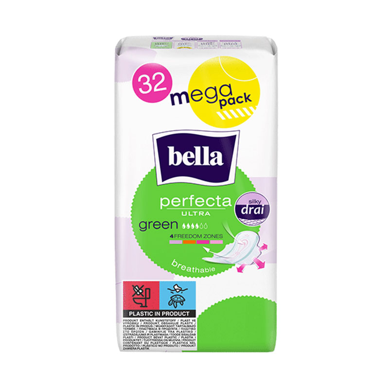 ბელა ჰიგიენური საფენი ბადისებრი ზედაპირით, 4 წვეთიანი Bella Perfecta Ultra Green