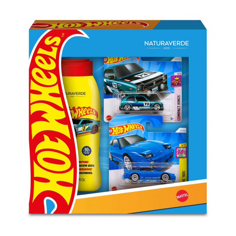 ნატურავერდე-ნაკრები HOT WHEELS შამპუნი/შხაპის გელი 250მლ + 2 სათამაშო მანქანა