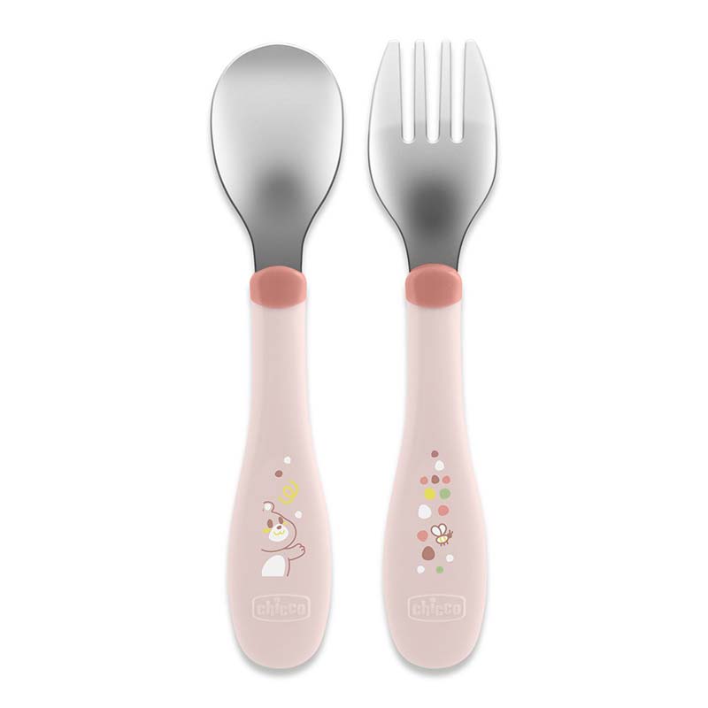 Chicco - Столовые приборы и вилка металл 18+ розовые