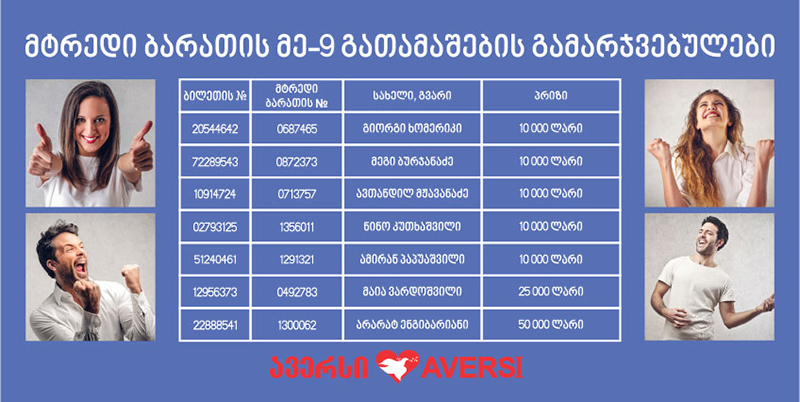 მტრედი ბარათის მე–9 გათამაშების გამარჯვებულები