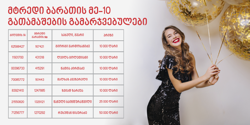 მტრედი ბარათის მე–10 გათამაშების გამარჯვებულები